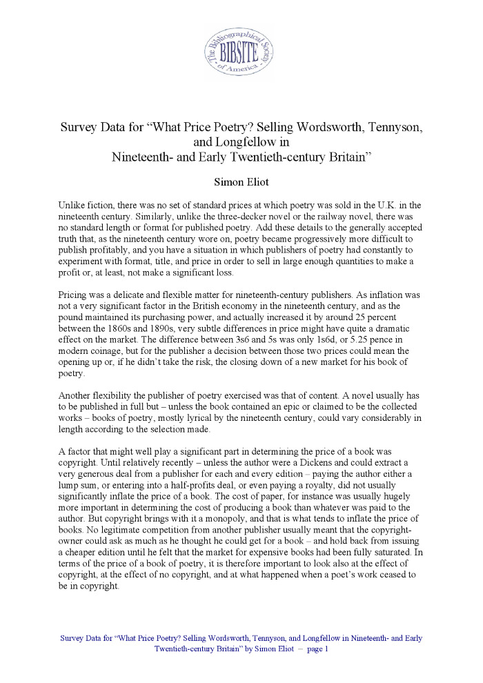 "What Price Poetry?" Pricing Wordsworth, Tennyson, and Longfellow in Nineteenth-Century Britain