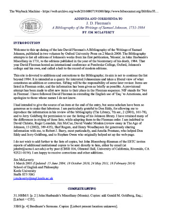 Addenda and Corrigenda to J. D. Fleeman’s Bibliography of the Writings of Samuel Johnson, 1731-1984