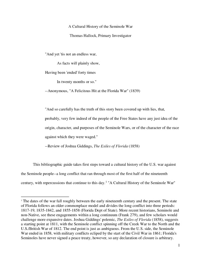 A Cultural History of the Seminole War