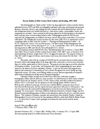 Recent Studies of 18th-Century Book Culture and Reading, 1985–2016