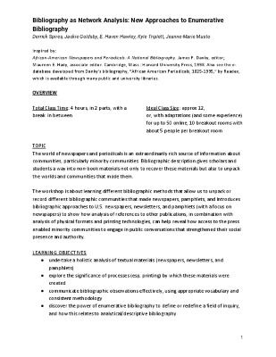 Lesson Plan: Bibliography as Network Analysis: New Approaches to Enumerative
Bibliography