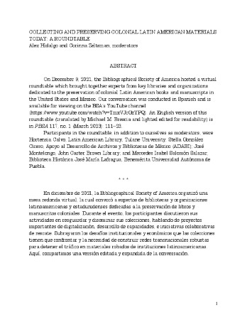 Collecting and Preserving Colonial Latin American Materials
Today: A Roundtable