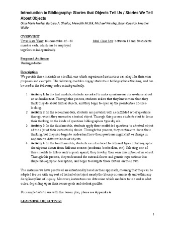 Introduction to Bibliography: Stories that Objects Tell Us/Stories We Tell About Objects